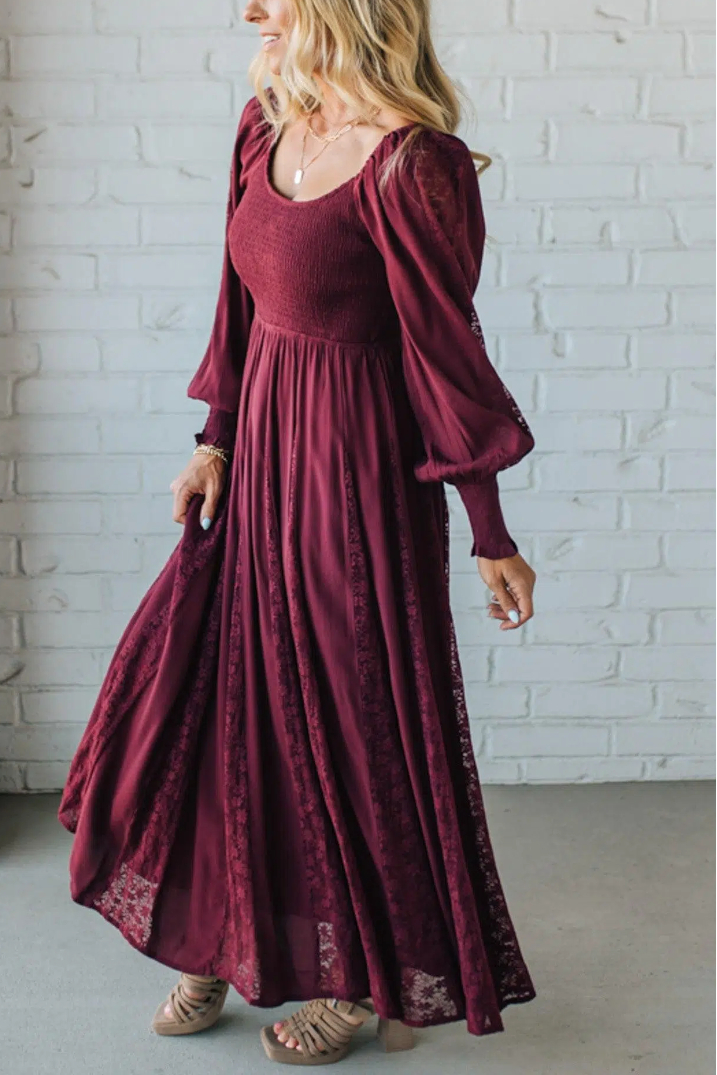 Livey Lace Insert Smocked Maxi Dress
