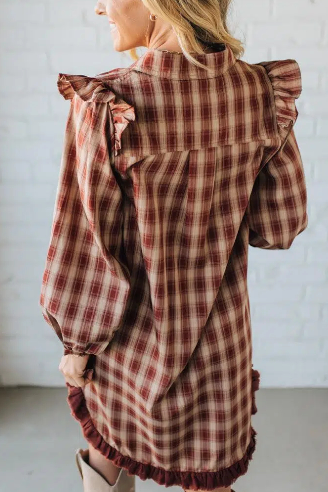 Jonnie Plaid Ruffled Accent Shirt Dress