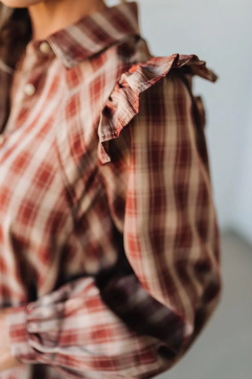 Jonnie Plaid Ruffled Accent Shirt Dress