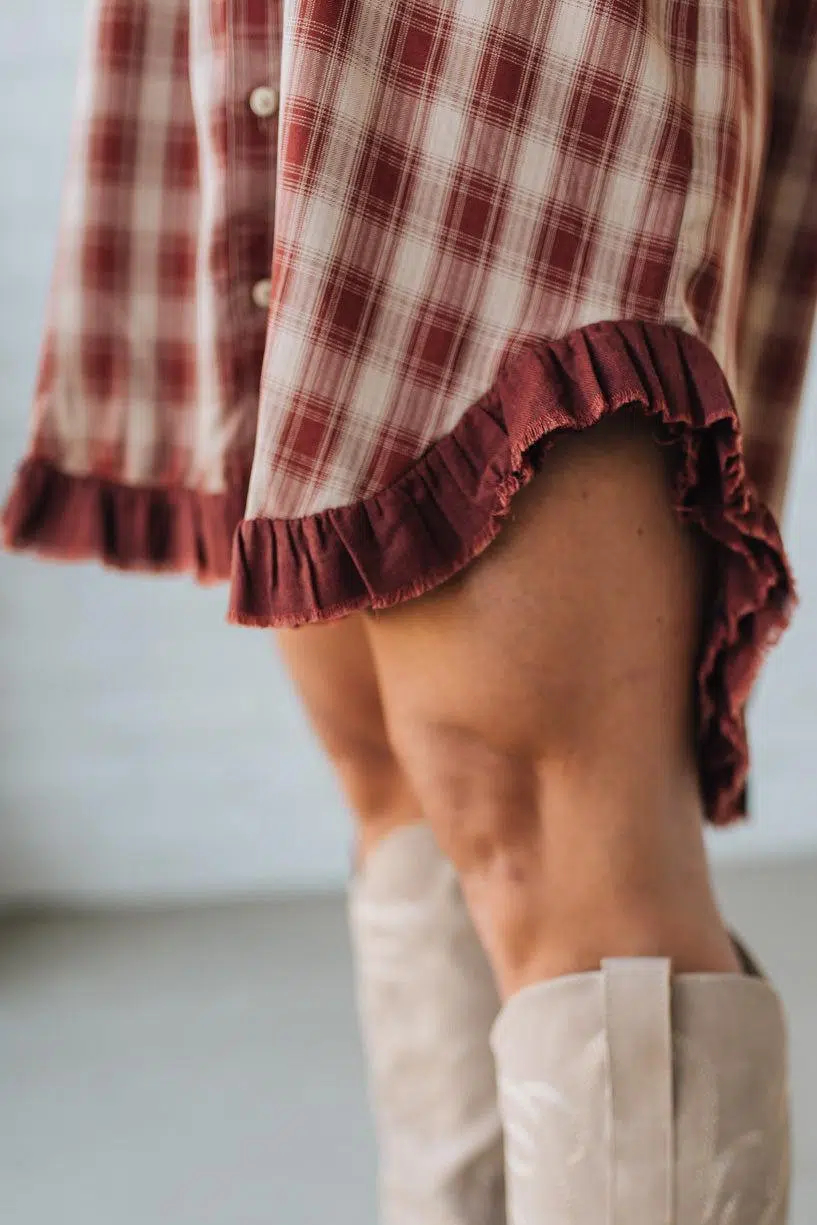 Jonnie Plaid Ruffled Accent Shirt Dress