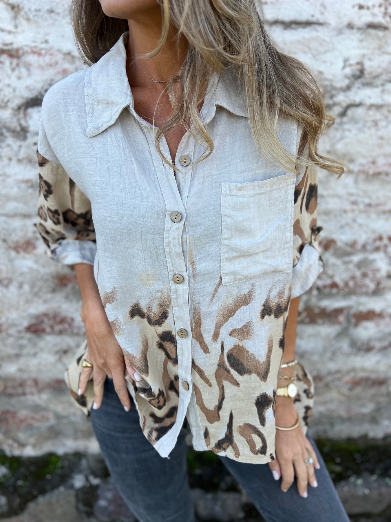 Leopard-printed Denim Shirt