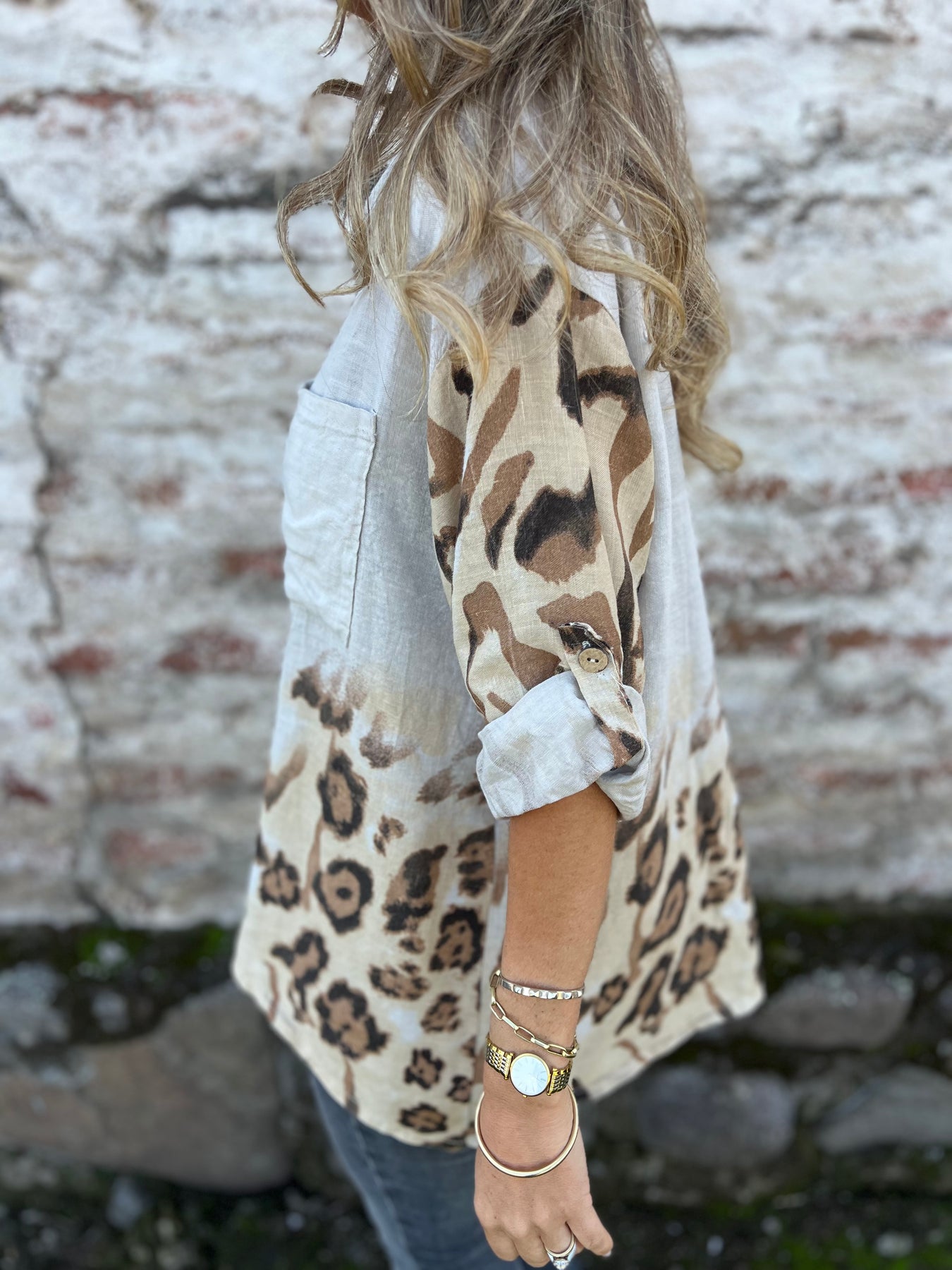Leopard-printed Denim Shirt