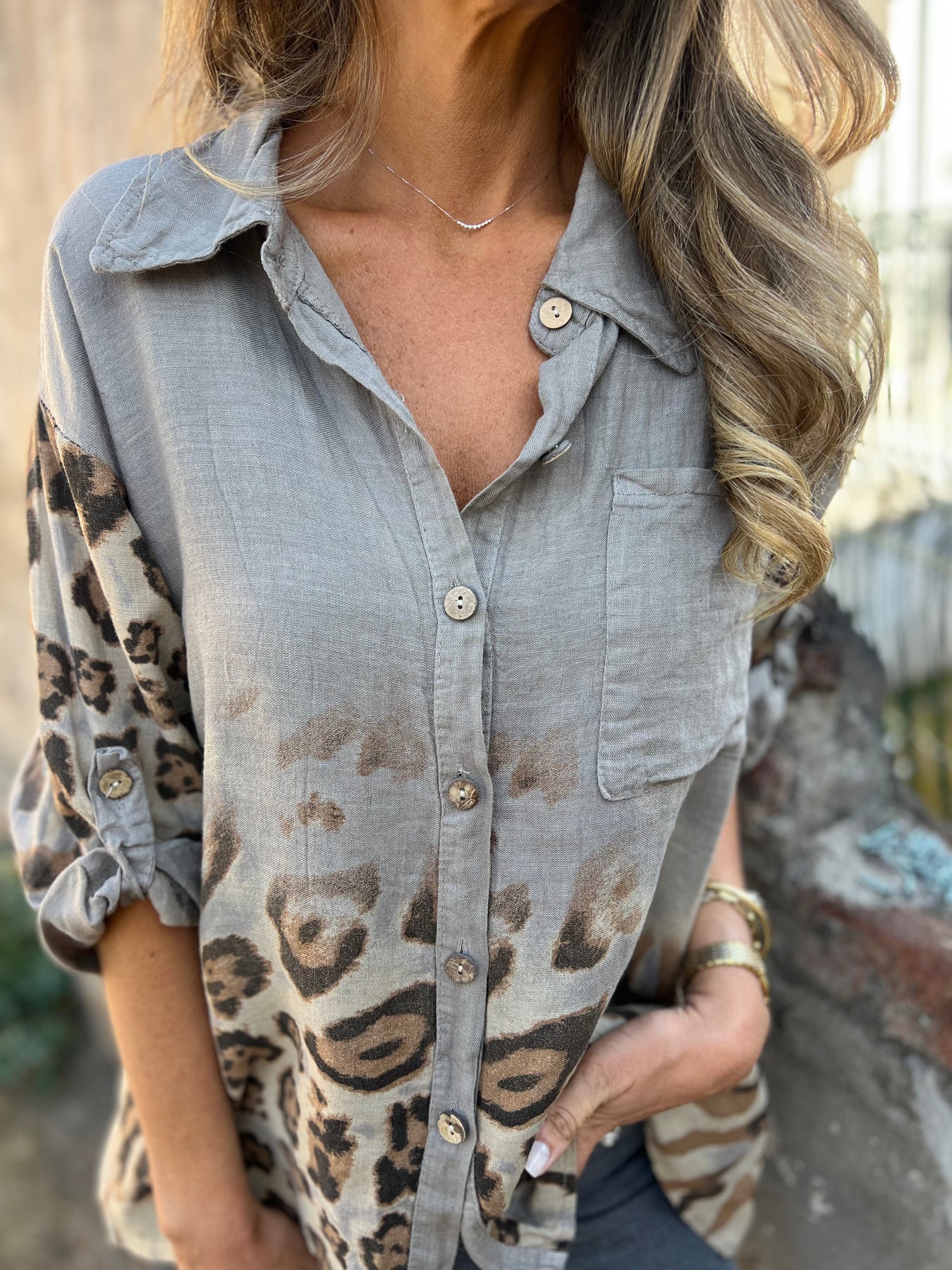 Leopard-printed Denim Shirt