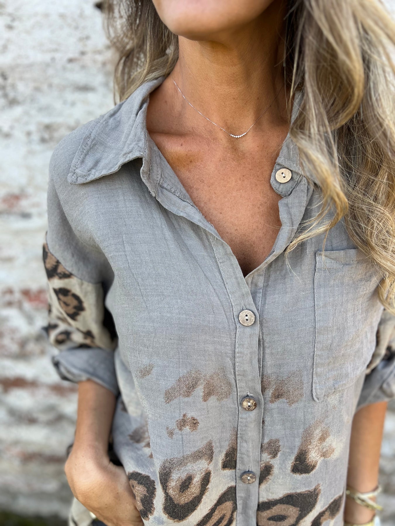Leopard-printed Denim Shirt