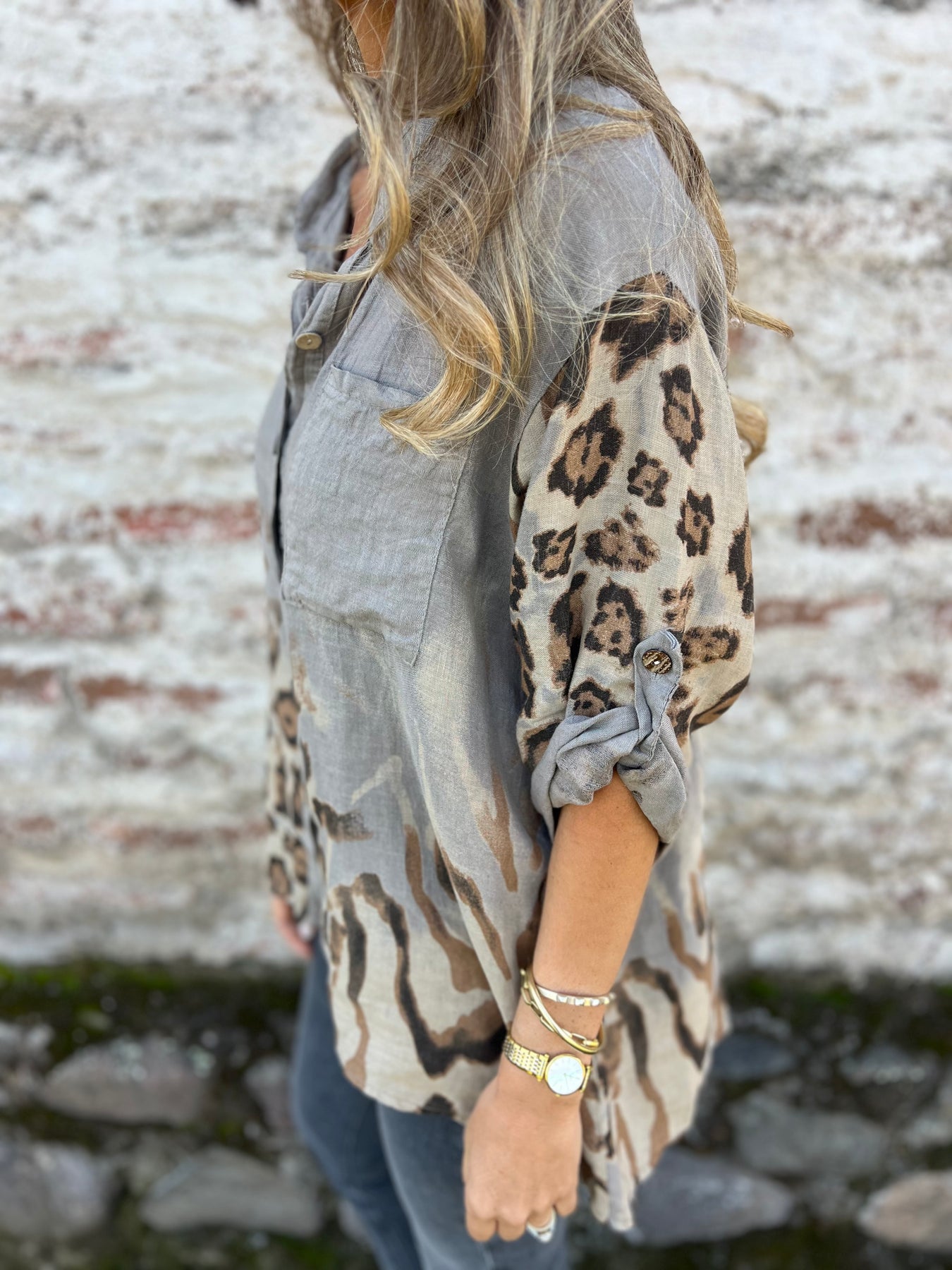 Leopard-printed Denim Shirt