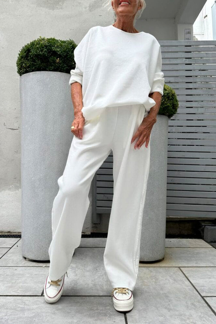 Ladies Round Neck Vertical Stripe Casual Suit