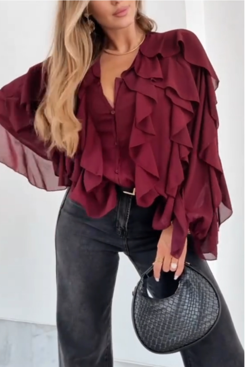 Ladies V-neck Patchwork Casual Top