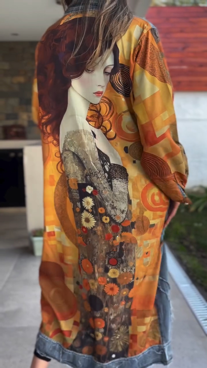 Ladies Collar Patchwork Printed Loose Casual Dress