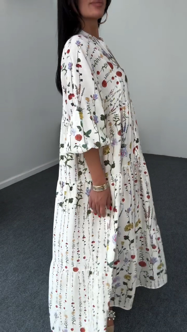 Ladies Round Neck Printed Patchwork Casual Dress