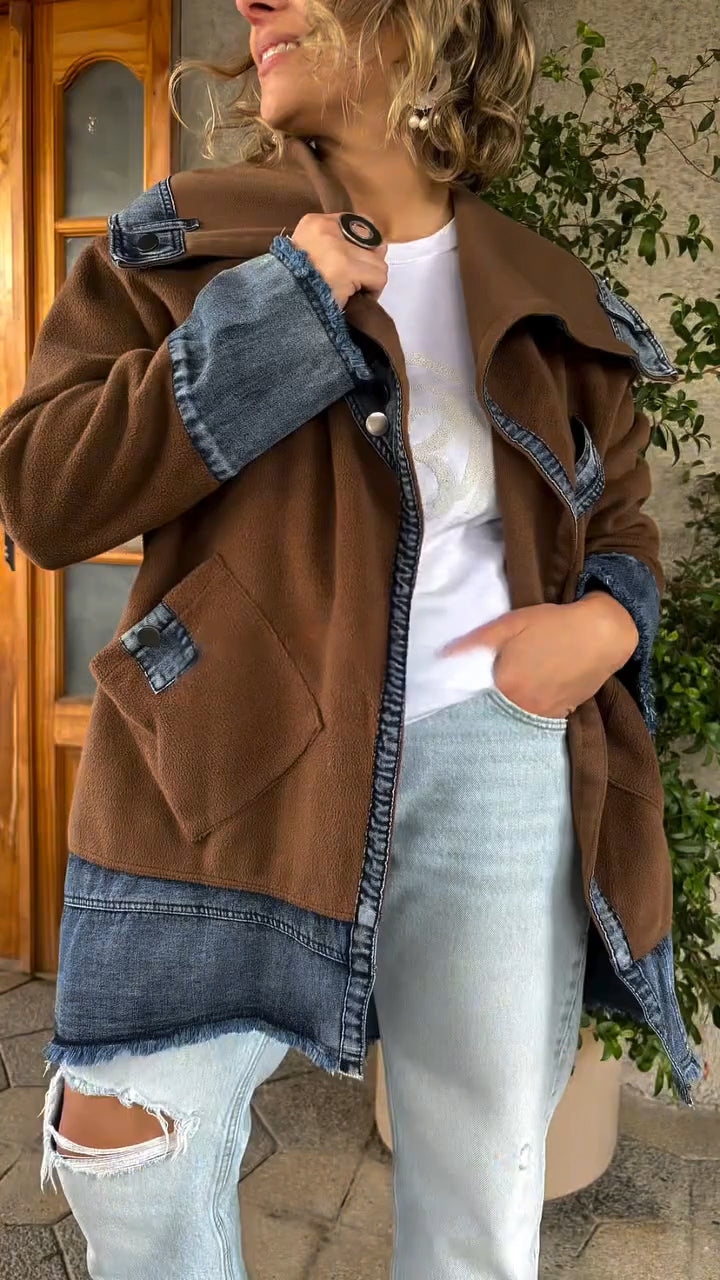 Ladies Lapel Spliced Casual Jacket