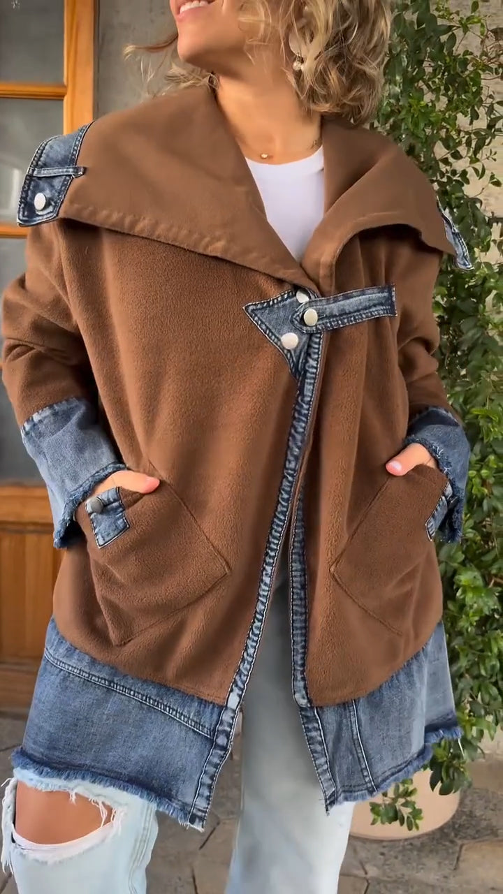 Ladies Lapel Spliced Casual Jacket