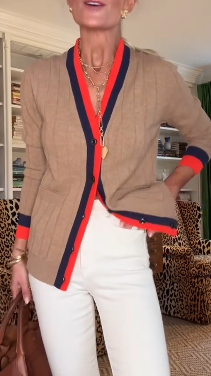 Women Round Neck Breasted Casual Cardigan Sweater