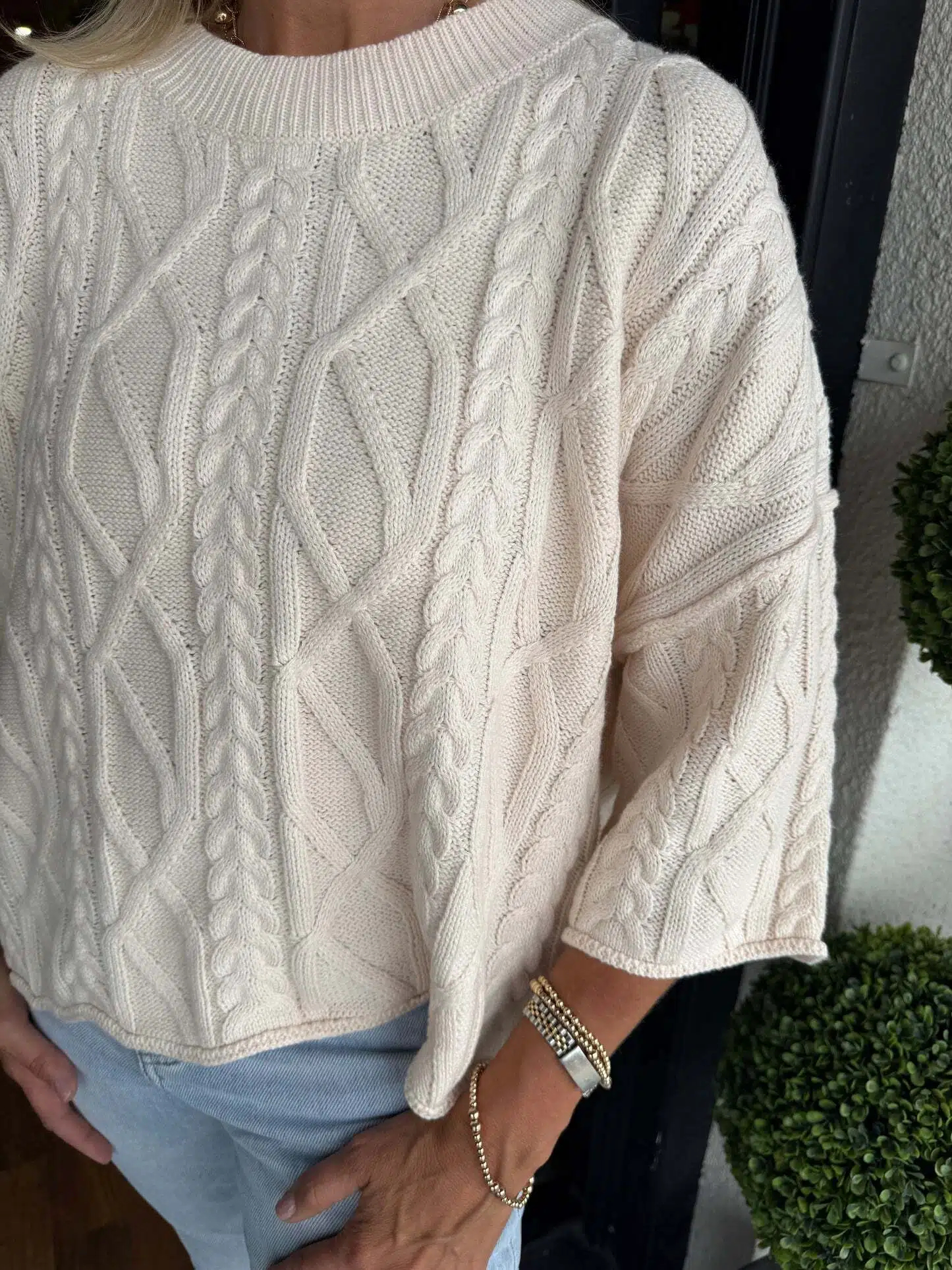 Round-Neck Patterned Knitted Sweater