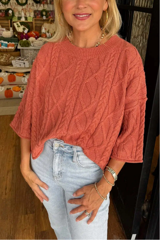 Round-Neck Patterned Knitted Sweater
