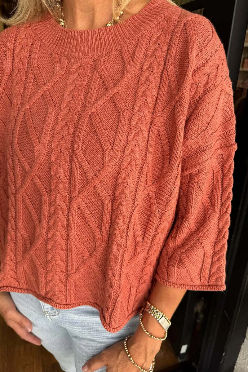 Round-Neck Patterned Knitted Sweater