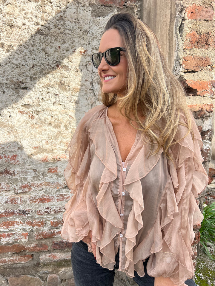 V-neck layered ruffled shirt