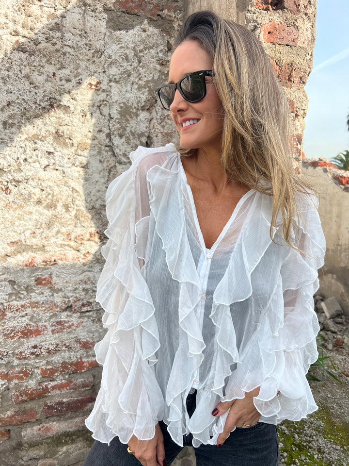 V-neck layered ruffled shirt