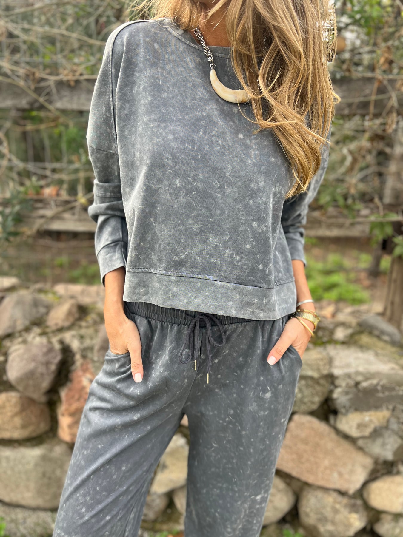 Washed Denim Pullover & Pants Set