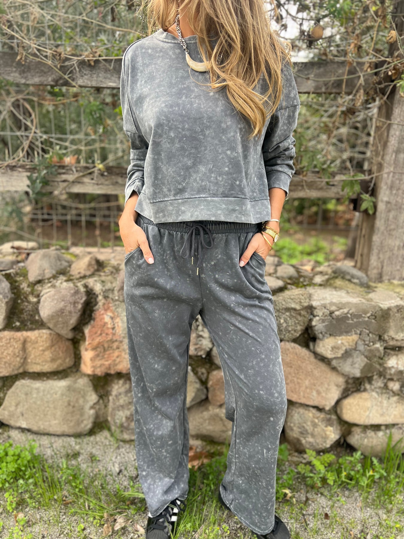 Washed Denim Pullover & Pants Set