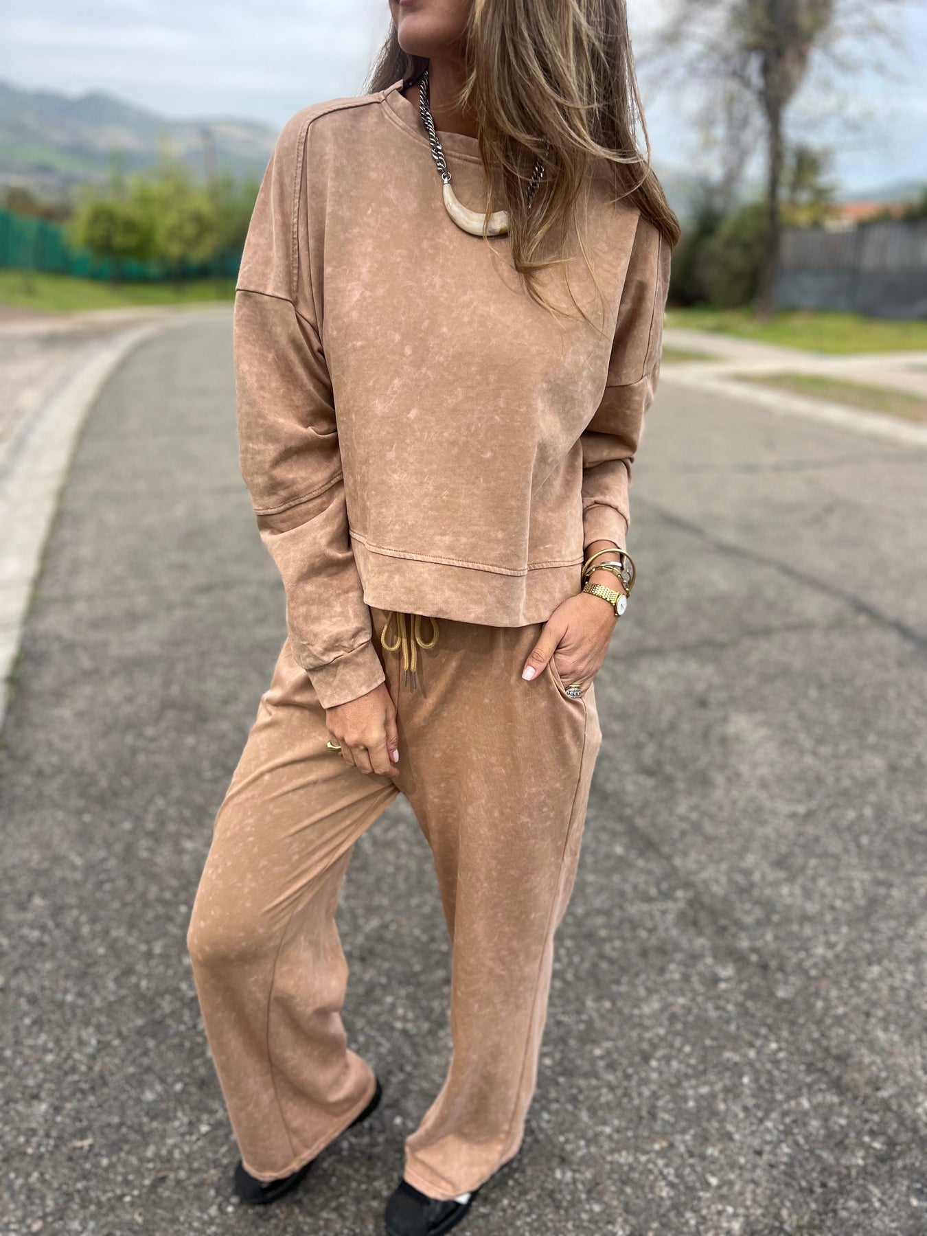 Washed Denim Pullover & Pants Set