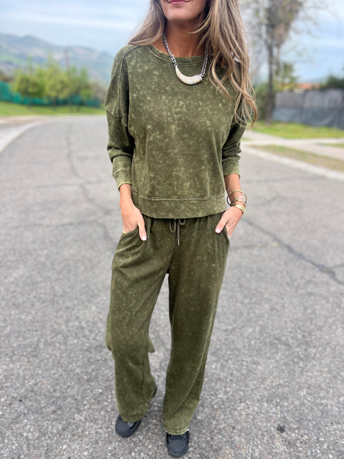 Washed Denim Pullover & Pants Set