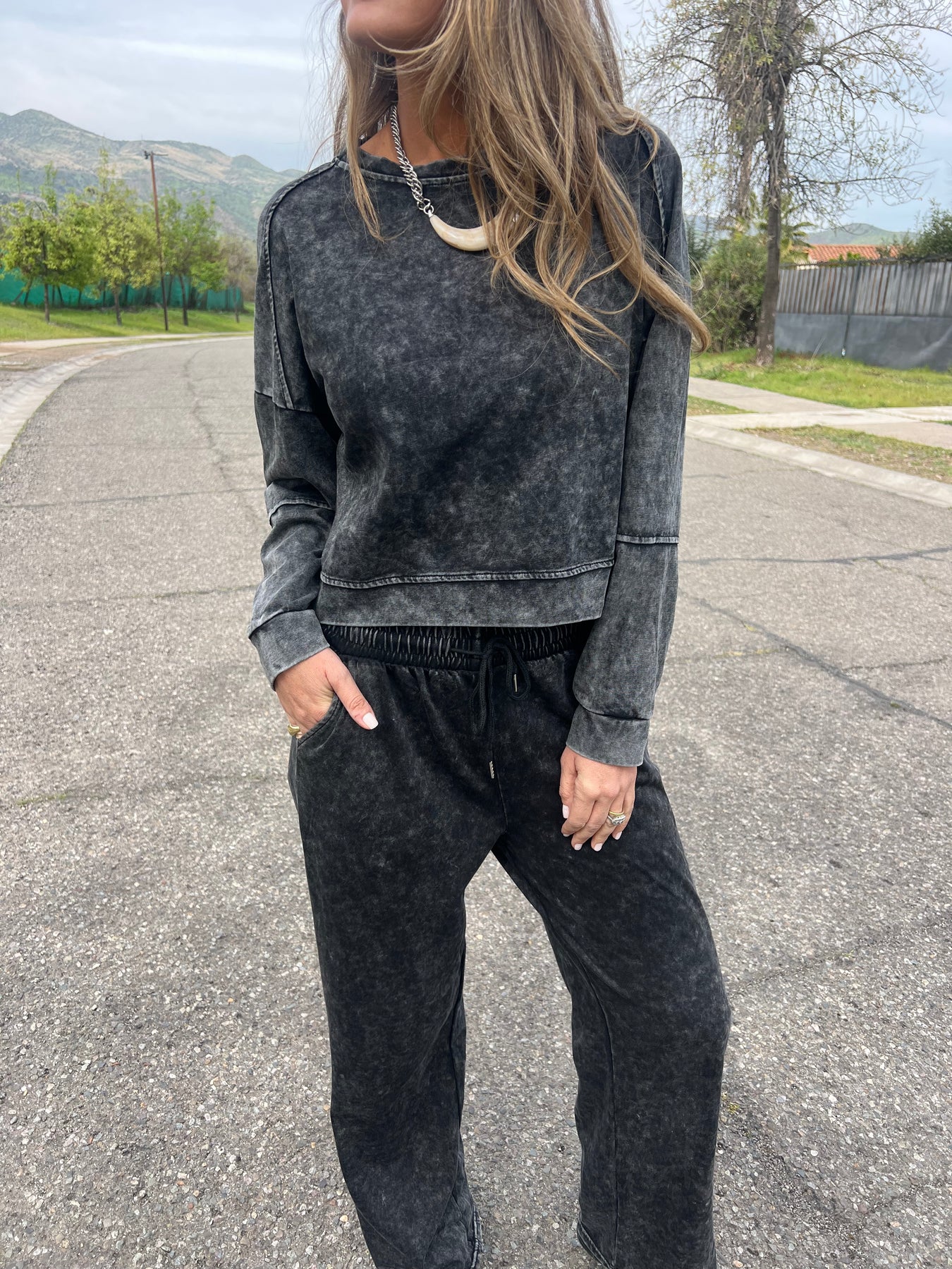 Washed Denim Pullover & Pants Set