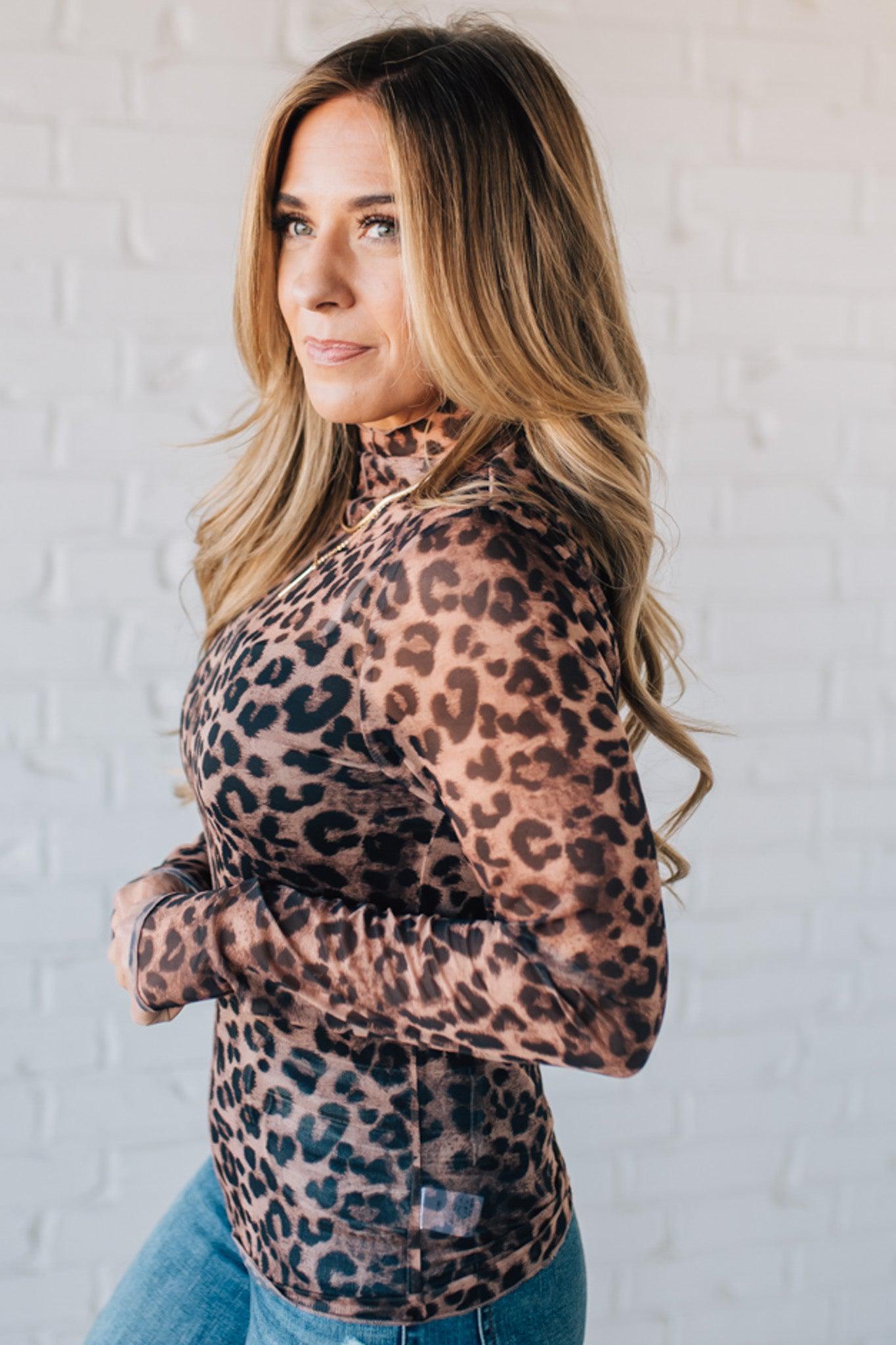 Leopard Mesh Long Sleeve Top