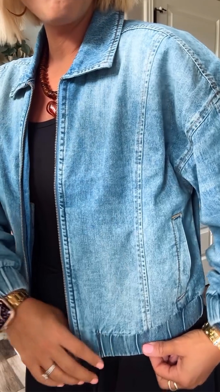 Women's stand-up collar washed patchwork casual denim jacket