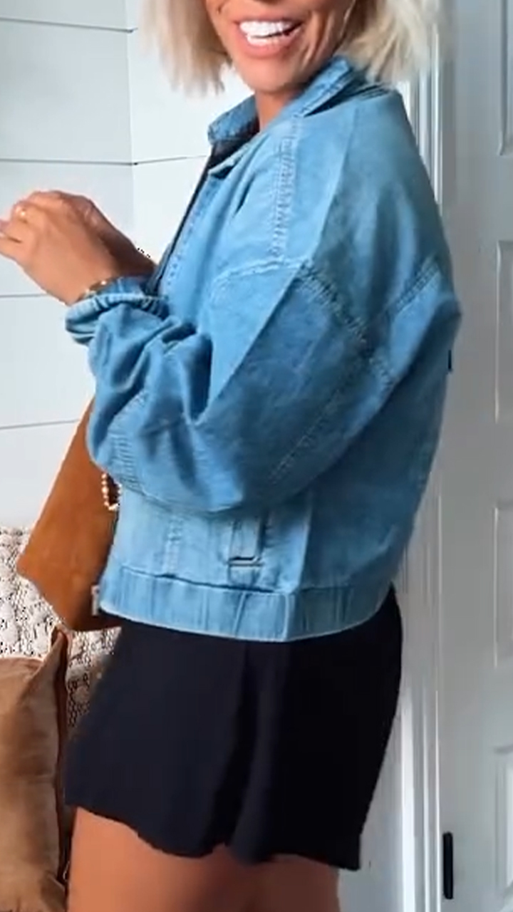 Women's stand-up collar washed patchwork casual denim jacket