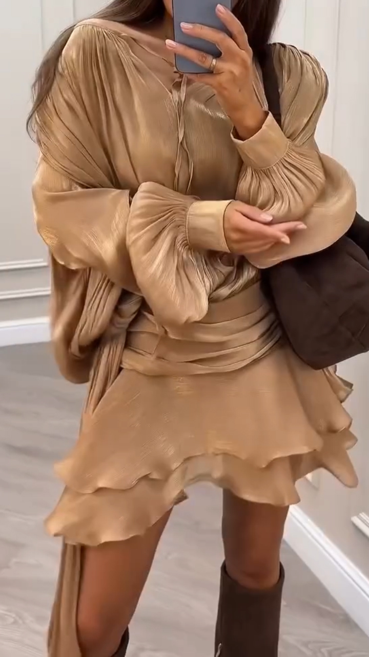 Women V-neck Top + Irregular Splicing Skirt Temperament Casual Suit