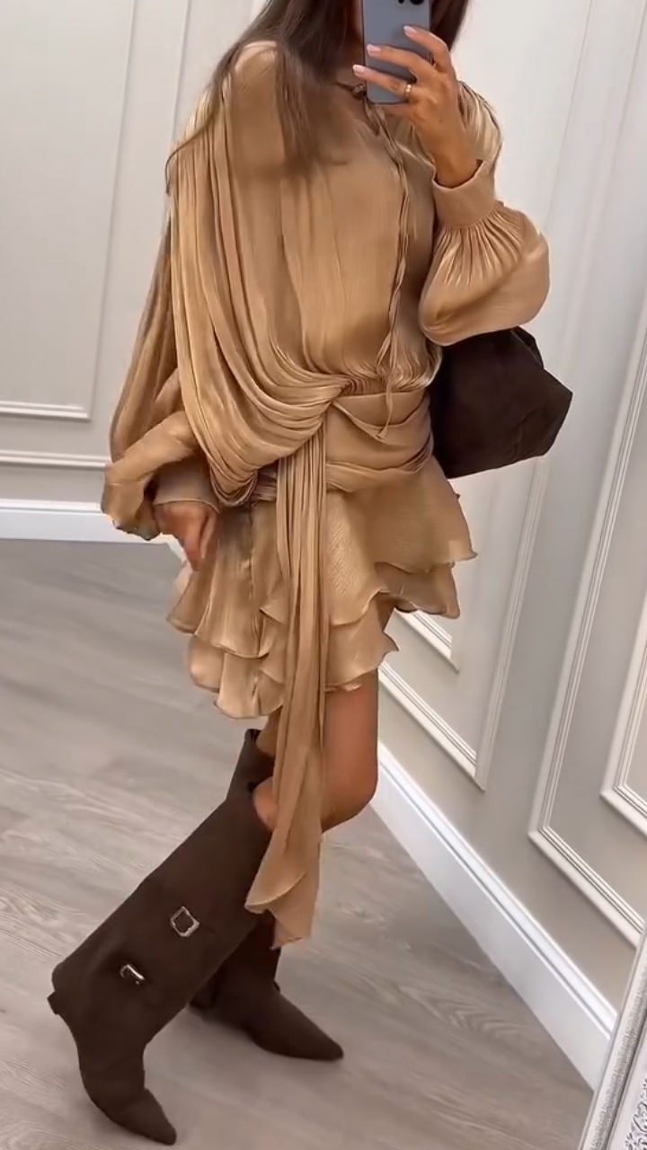 Women V-neck Top + Irregular Splicing Skirt Temperament Casual Suit