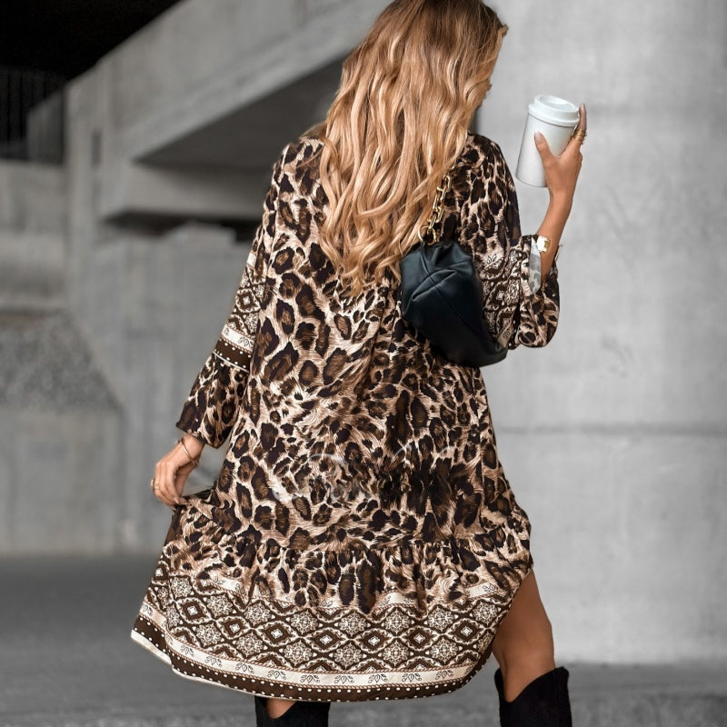 Leopard Print V-Neck Dress