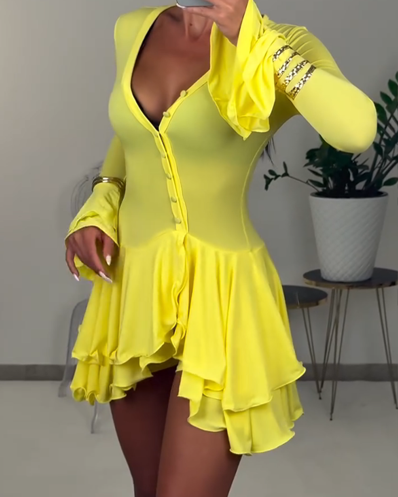 Irregular Trumpet Sleeve Dress