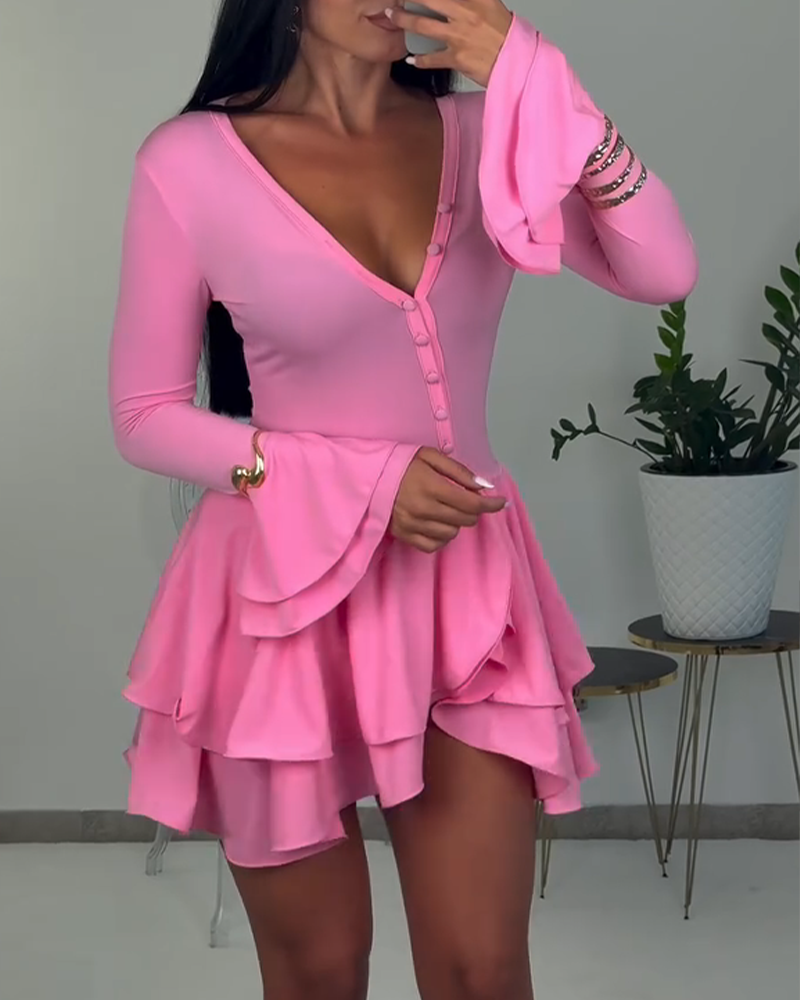 Irregular Trumpet Sleeve Dress