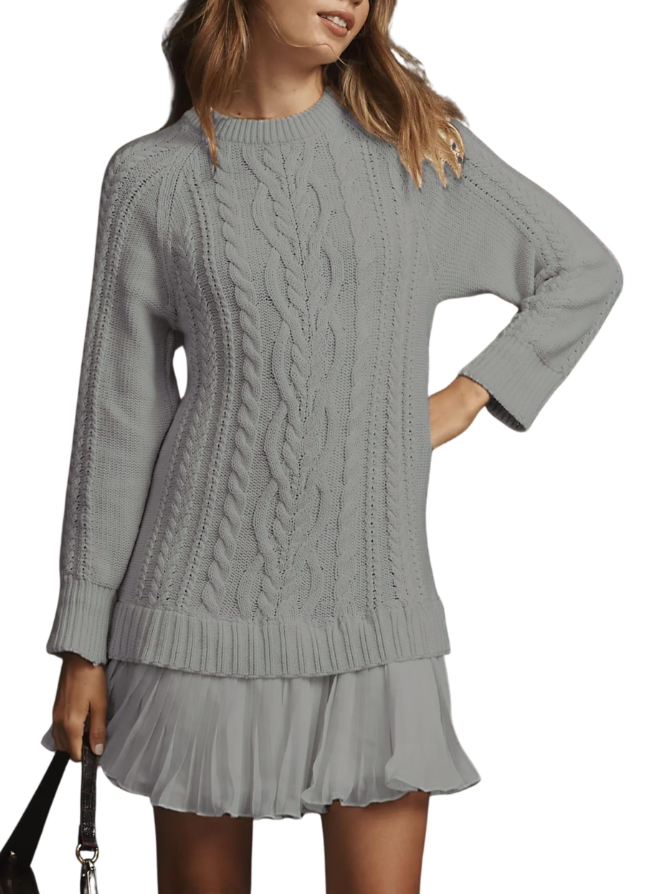 Women Round Neck Sweater Spliced ​​casual Dress