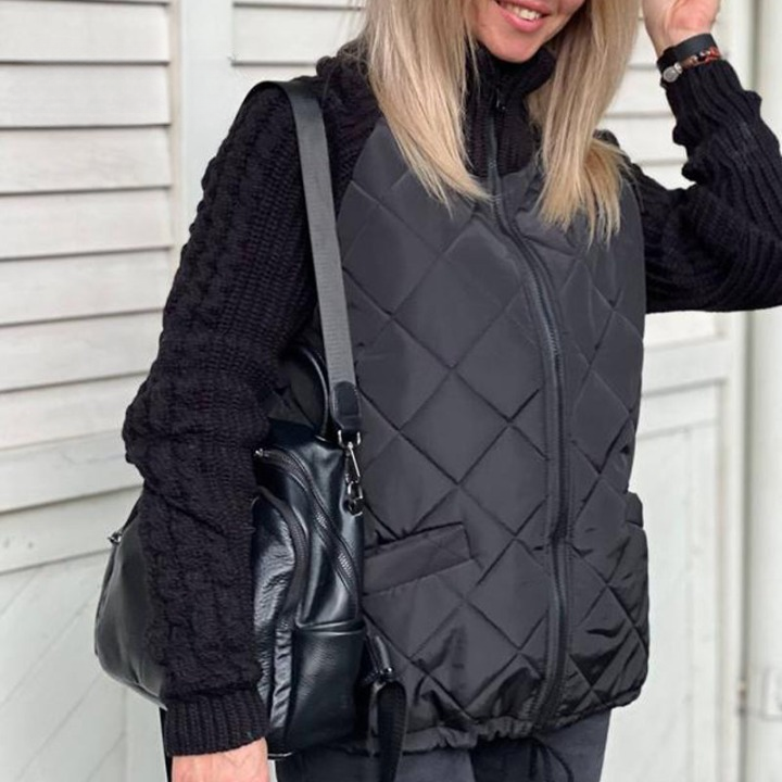 Women's Stand Collar Spliced ​​Cable-Patterned Sweater Casual Jacket