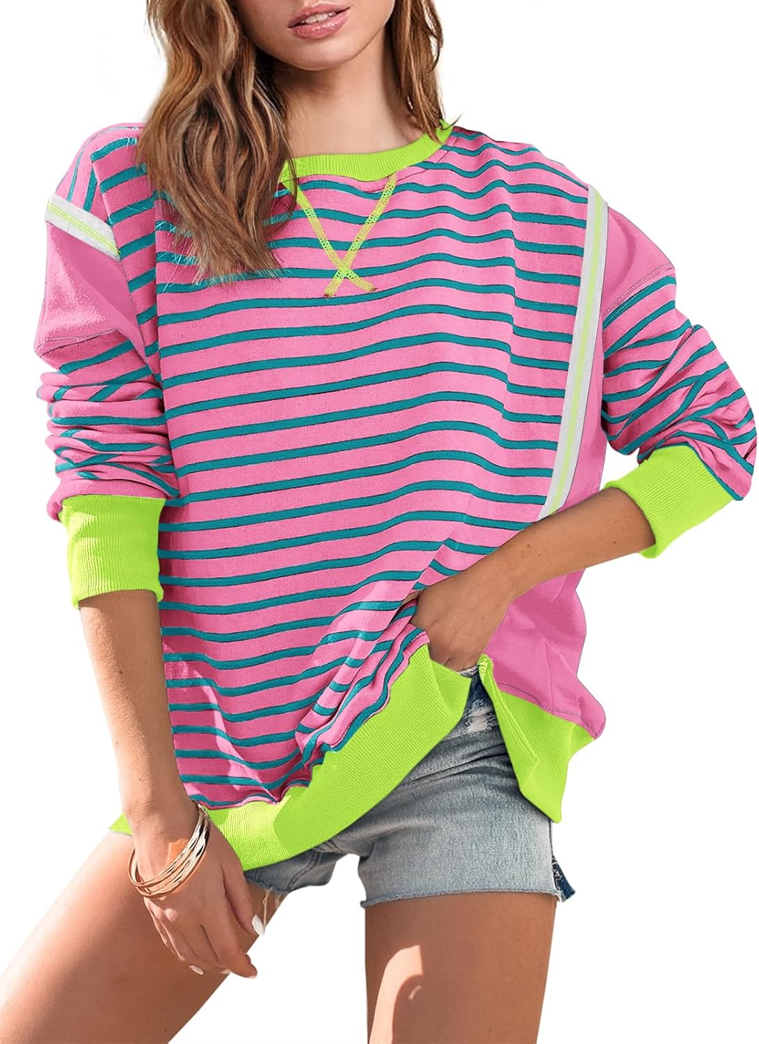 2025 Striped Color Block Oversized Sweatshirt(Buy 2 Free Shipping)