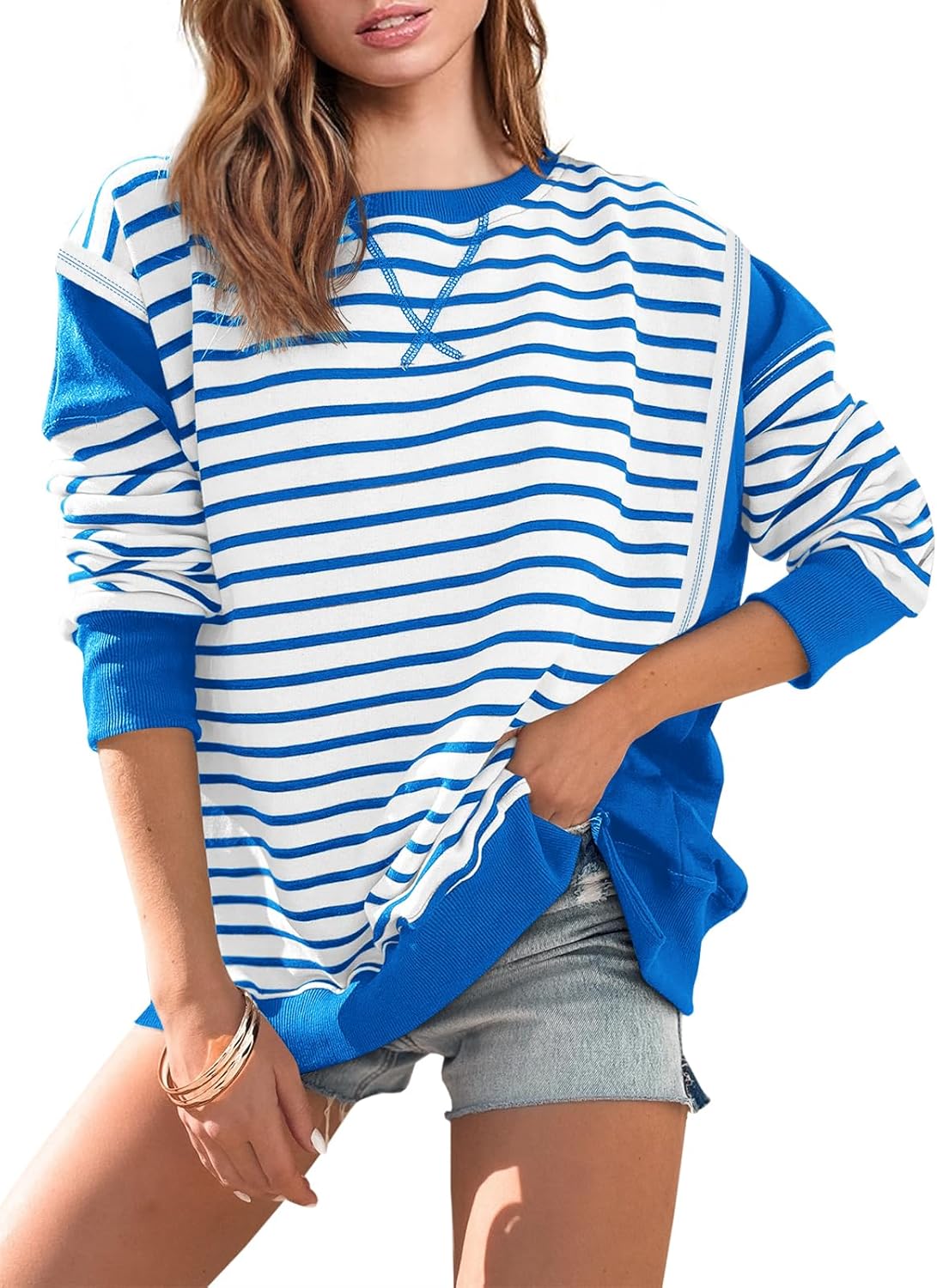 2025 Striped Color Block Oversized Sweatshirt(Buy 2 Free Shipping)
