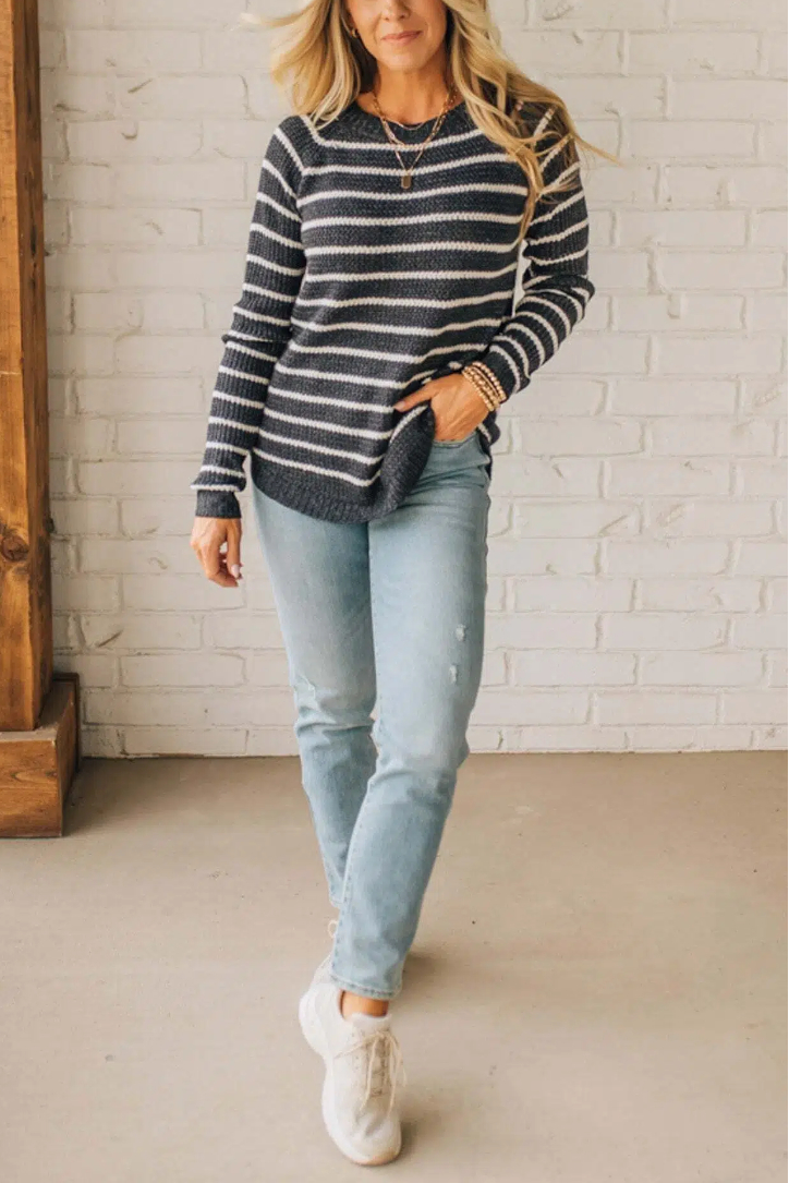 Charcoal Stripe Raglan Sweater