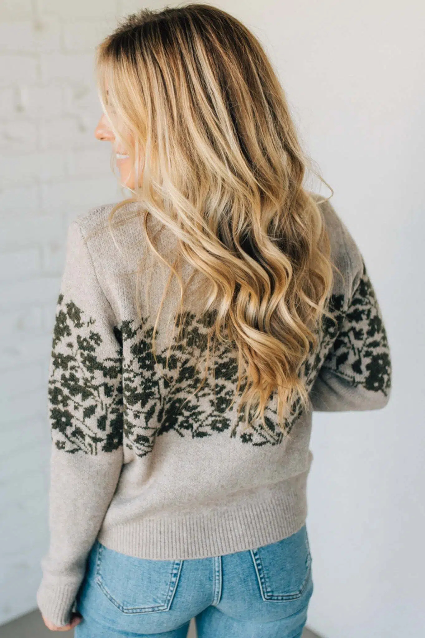 Floral Woven Panel Sweater