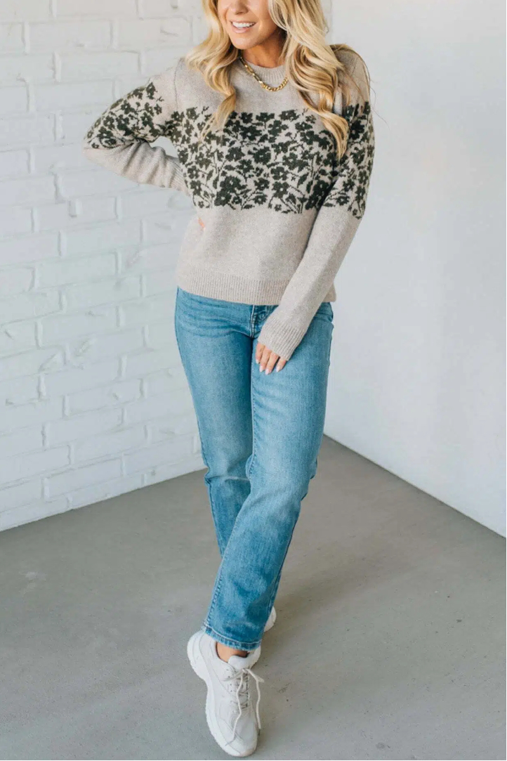 Floral Woven Panel Sweater