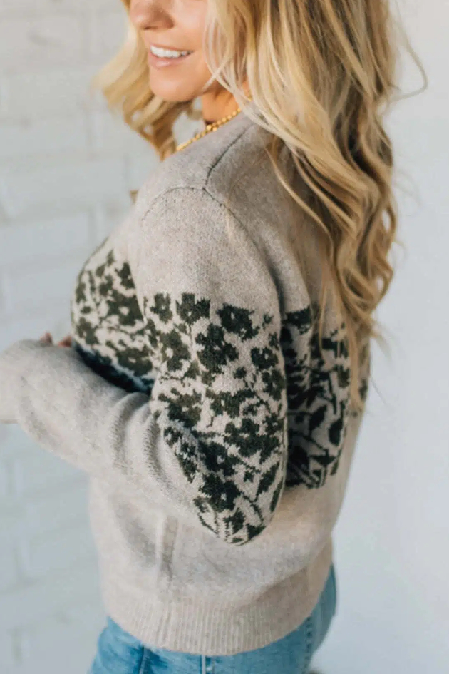 Floral Woven Panel Sweater