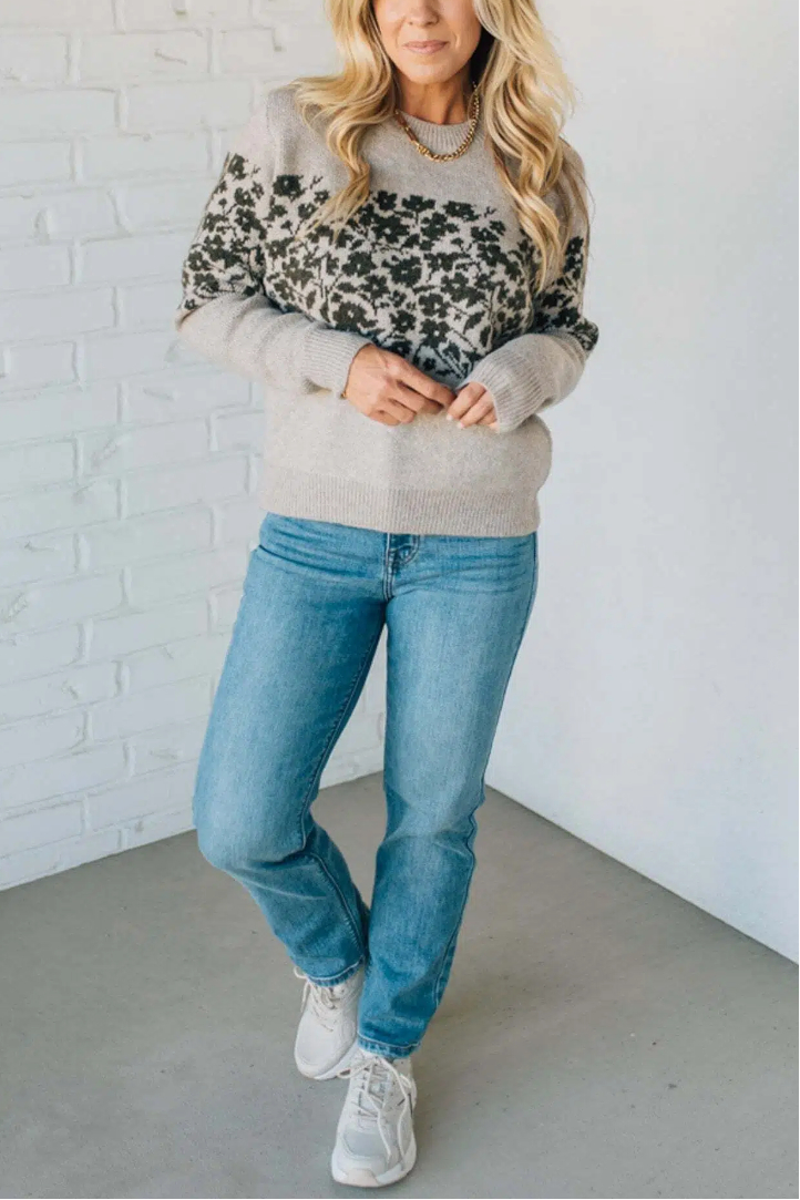 Floral Woven Panel Sweater