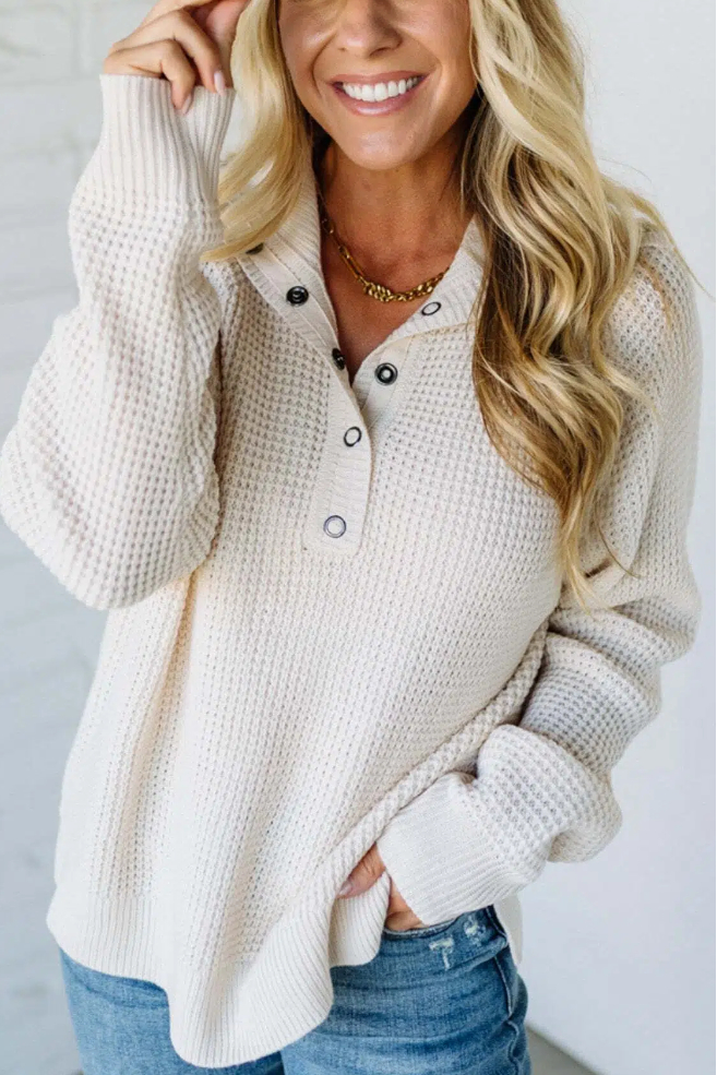 Quarter Snap Henley Waffled Sweater