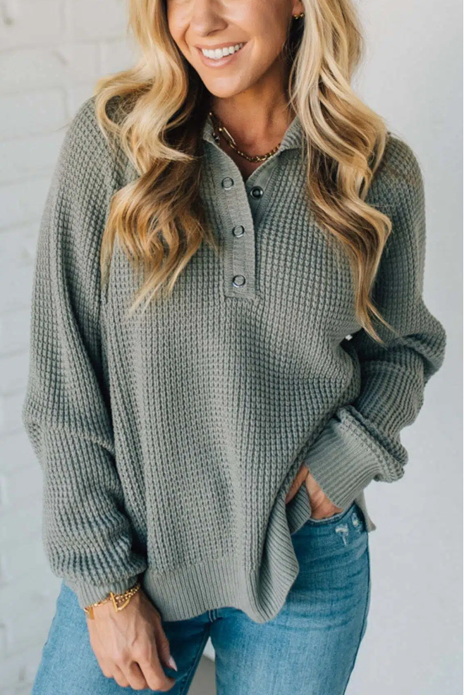 Quarter Snap Henley Waffled Sweater