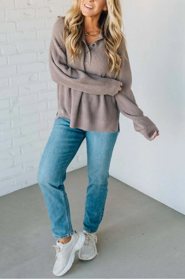 Quarter Snap Henley Waffled Sweater