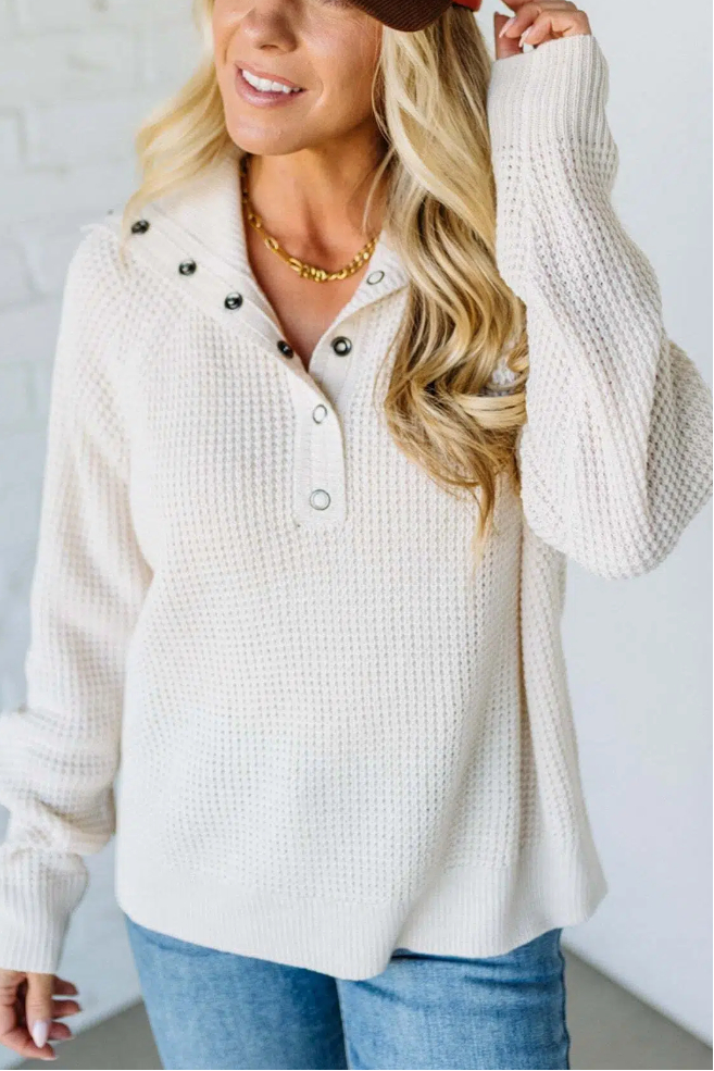 Quarter Snap Henley Waffled Sweater
