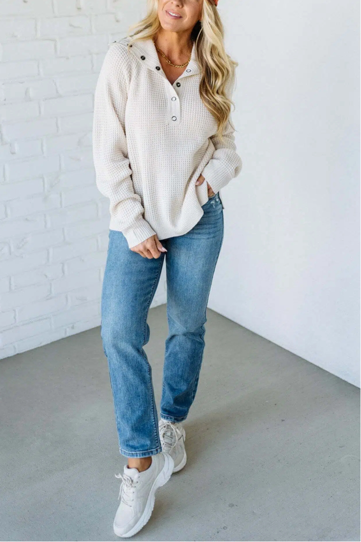 Quarter Snap Henley Waffled Sweater
