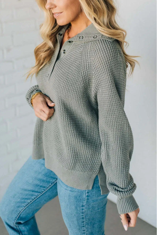 Quarter Snap Henley Waffled Sweater