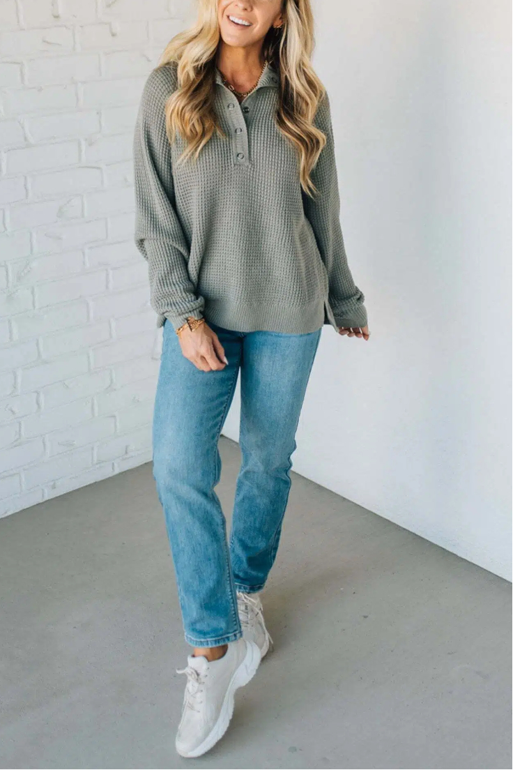 Quarter Snap Henley Waffled Sweater